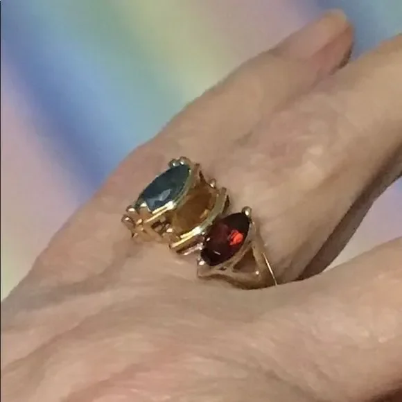 14K Gold ring with 5 marquis shaped‎ gemstones